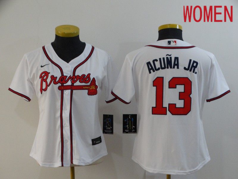 Women Atlanta Braves #13 Acuna jr White Nike Game MLB Jerseys->toronto blue jays->MLB Jersey